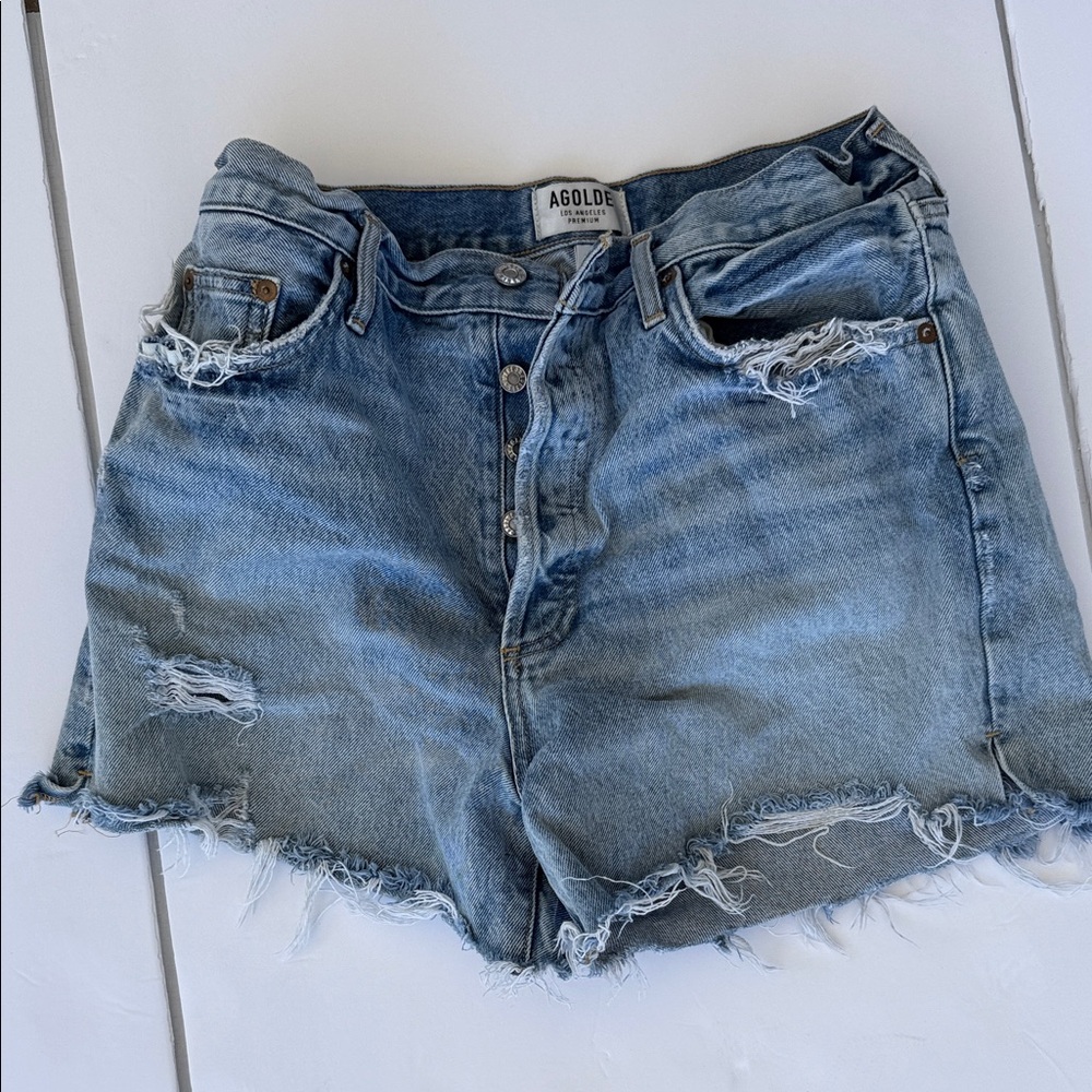 Agolde Women's Light Blue Distressed Jean Shorts